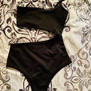 PYT Black Crepe Cut Out Side Bodysuit